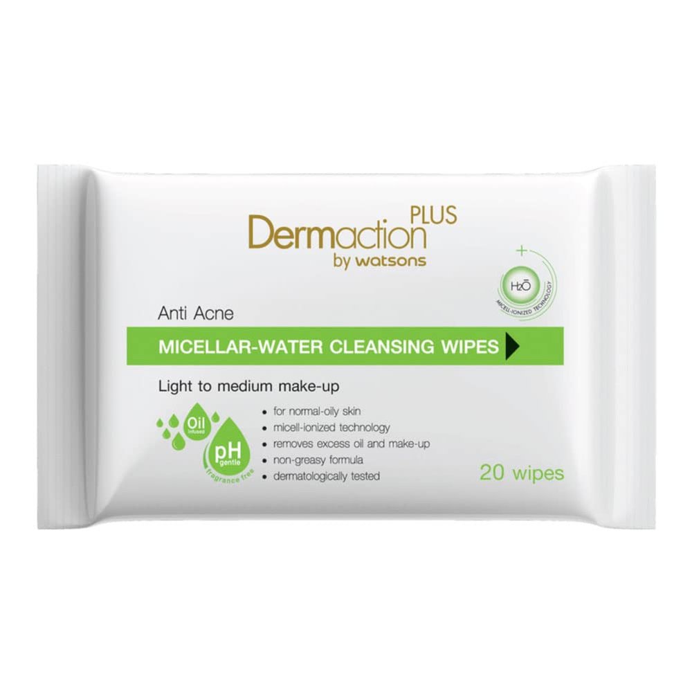Dermaction Plus Micellar Water Cleansing Wipes 20 sheets.