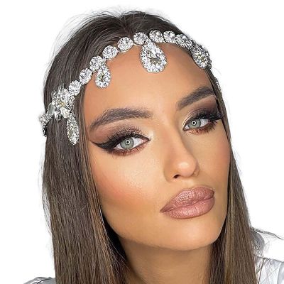 Acenail Head Chain Wedding Headpieces Bride Rhinestone Head Accessories Gold Headbands Chain Bridal Forehead Chains Boho Hair Jewelry Halloween Festival Prom Head Chain Jewelry for Women (Silver)