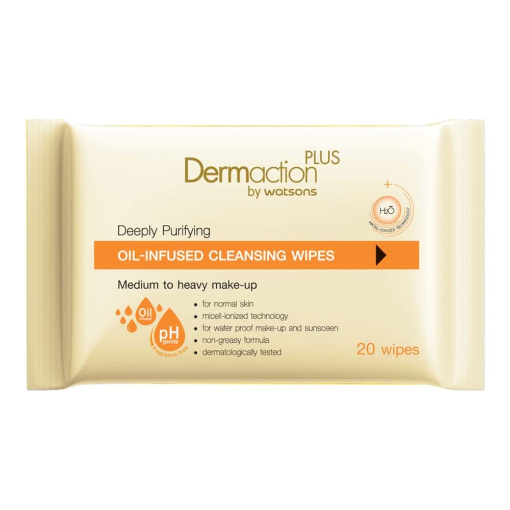 Dermaction Plus Deeply Purifying Oil-Infused Cleansing Wipes 20sheets.
