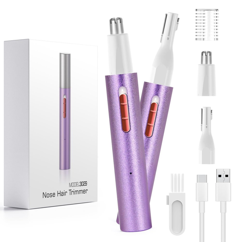 AHHFEI Rechargeable 5 in 1 Ear and Nose Hair Trimmer for Women, 2025 Professional Painless Eyebrow & Facial Hair Trimmer with Powerful Motor and Dual-Edge Blades Easy Cleansing