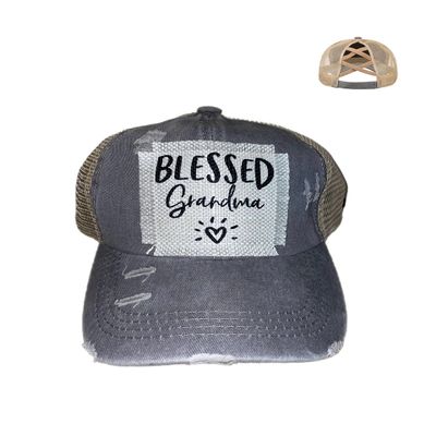 Blessed Grandma Patch Ponytail hat Multi
