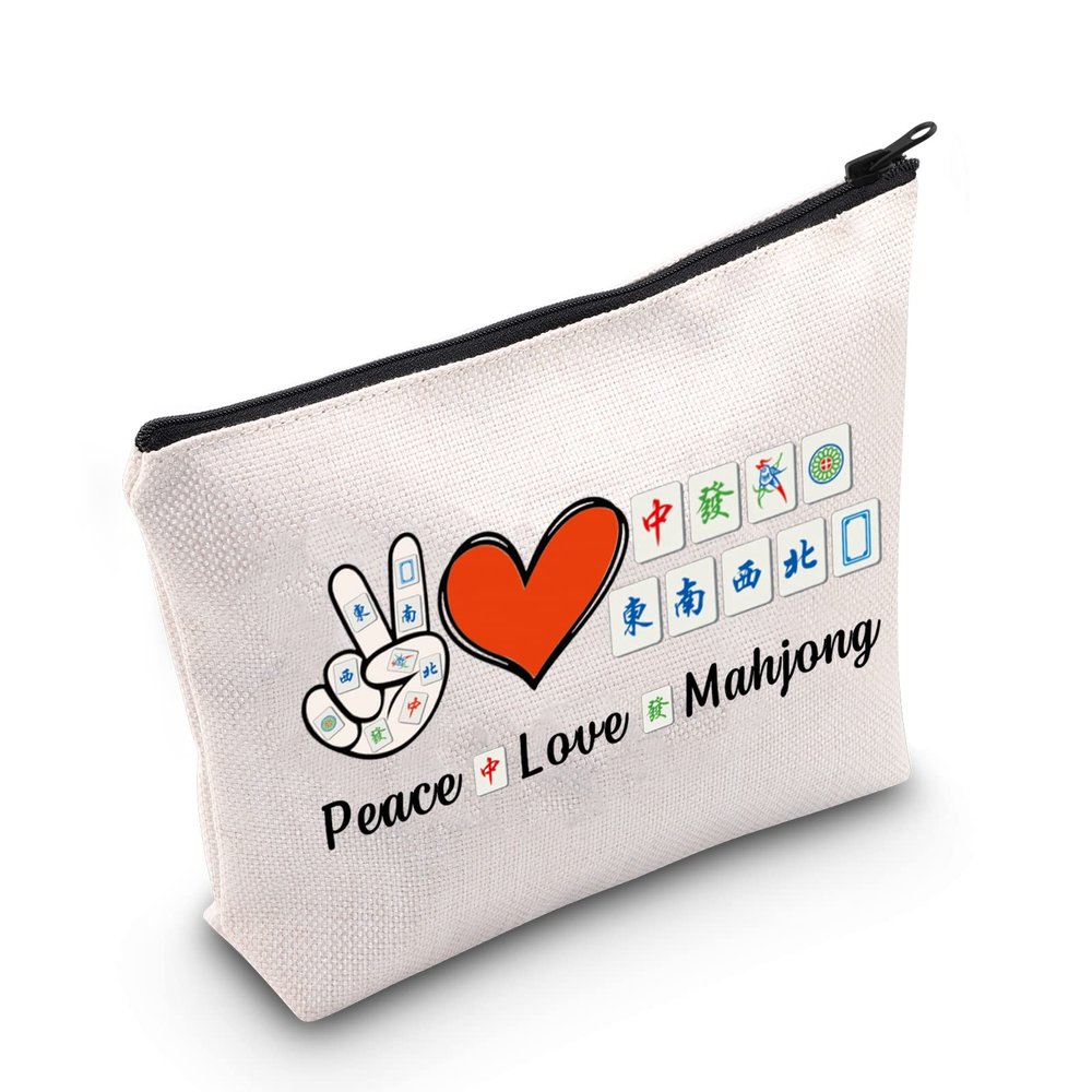 MNIGIU Funny Mahjong Bag Mahjong Lover Gift Peace Love Mahjong Board Game Fan Gift Mahjong Gift