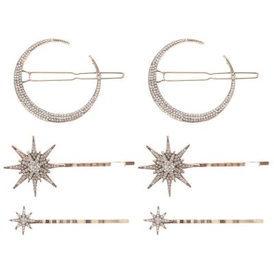 Beaupretty Rhinestone Star Hair Clips Retro Moon Hair Clips Snowflake Bobby Pin Hair Accessories for Women Girls Golden