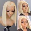 13x4 Short Bob Wig 613 Honey Blonde Bob HD Transparent Lace Frontal Human Hair Wig Brazilian Remy Straight Hair With Baby Hair Pre Plucked Natural Hairline Bleached Knots 150% Density 10 Inch view 2