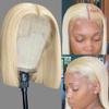 13x4 Short Bob Wig 613 Honey Blonde Bob HD Transparent Lace Frontal Human Hair Wig Brazilian Remy Straight Hair With Baby Hair Pre Plucked Natural Hairline Bleached Knots 150% Density 10 Inch view 3