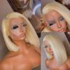 13x4 Short Bob Wig 613 Honey Blonde Bob HD Transparent Lace Frontal Human Hair Wig Brazilian Remy Straight Hair With Baby Hair Pre Plucked Natural Hairline Bleached Knots 150% Density 12 Inch view 4