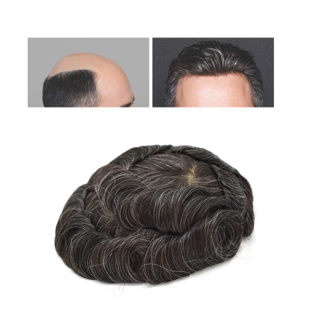 Hair Wonders Swiss Lace Hair System Toupee for Men Hairpiece Soft Lace Front Mens Toupee Human Hair Pieces Bleached Knot Natural Hairline#220 2# DARKEST BROWN +20% Gray-100% density8x10