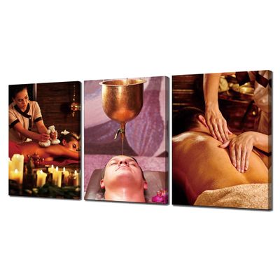 Facial Massage Painting Wall Decor Aromatherapy Wall Art Relaxing Spa Picture Canvas Printed Beauty Salon Poster Stretched Frame Home Beauty Salon Decoration 3 Panels(60x26 inches)