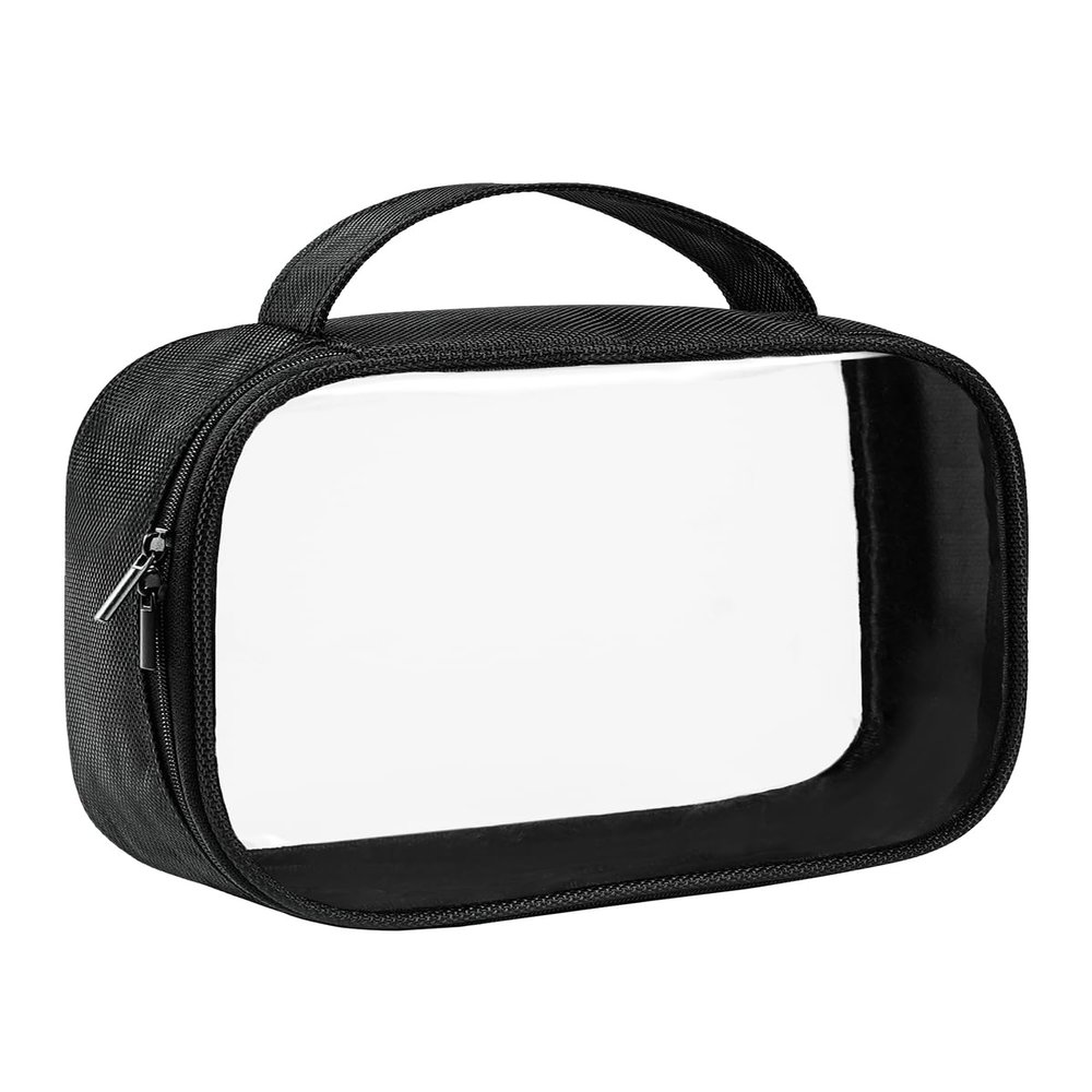 Moyad TSA Approved Clear Toiletry Bag with Handle, 1 Pack Quart Size 3-1-1 Liquids Pouch for Travel, Transparent Makeup & Cosmetic Organizer for Women Men, Black
