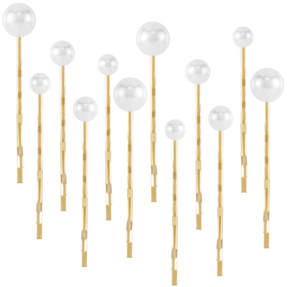 OIIKI 12PCS Pearls Hair Bobby Pins, Pearl Hair Clips, 3 Sizes Pearl Barrettes, Decorative Wedding Bobby Pins, Bridal Hairstyles Accessories for Women, Girls, Daily Use, Parties -Gold