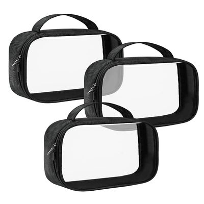 Moyad TSA Approved Clear Toiletry Bag with Handle, 3 Pack Quart Size 3-1-1 Liquids Pouch for Travel, Transparent Makeup & Cosmetic Organizer for Women Men, Black