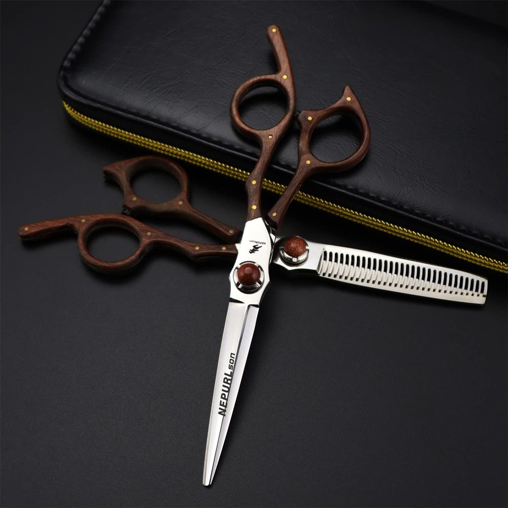 6.0 Inch Hair Cutting Scissors Kit, Snow Sandalwood Handle Professional Hair Cutting Scissors Shears Set, Hairdressing Scissors Kit,for Home, Salon, Barber