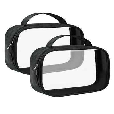 Moyad TSA Approved Clear Toiletry Bag with Handle, 2 Pack Quart Size 3-1-1 Liquids Pouch for Travel, Transparent Makeup & Cosmetic Organizer for Women Men, Black
