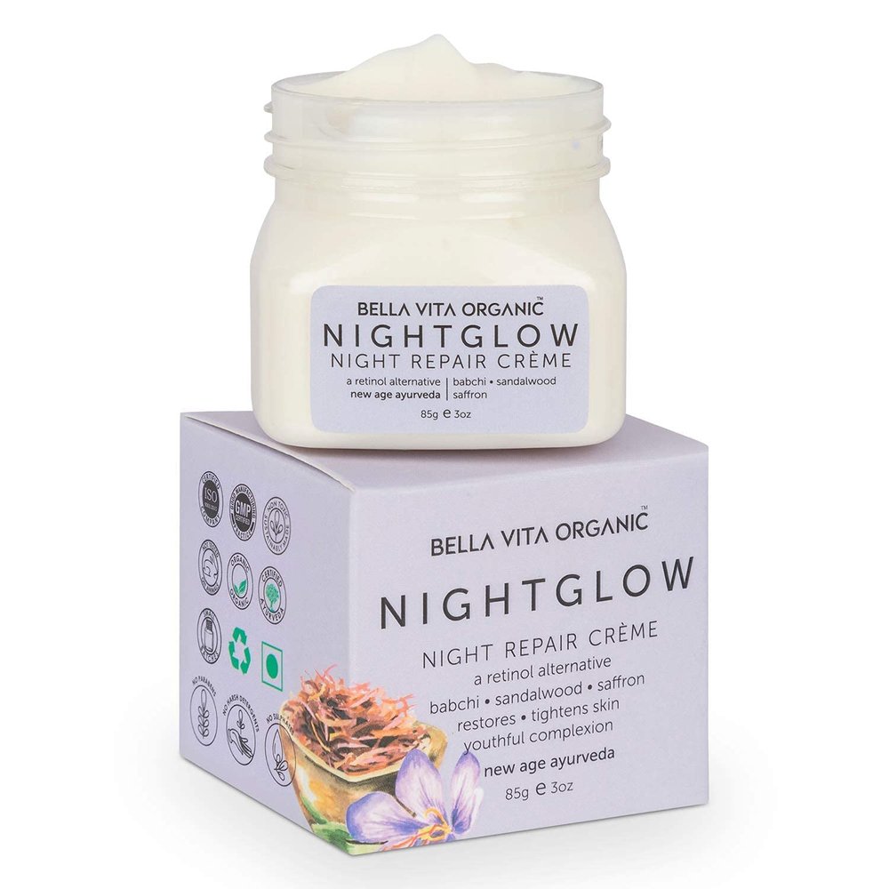 SJH Organic Night Glow Face Cream for Skin Repair, Hydration, Anti Ageing & Dryness Control with Saffron, Babchi, Sandalwood & Shea Butter, 85 gm