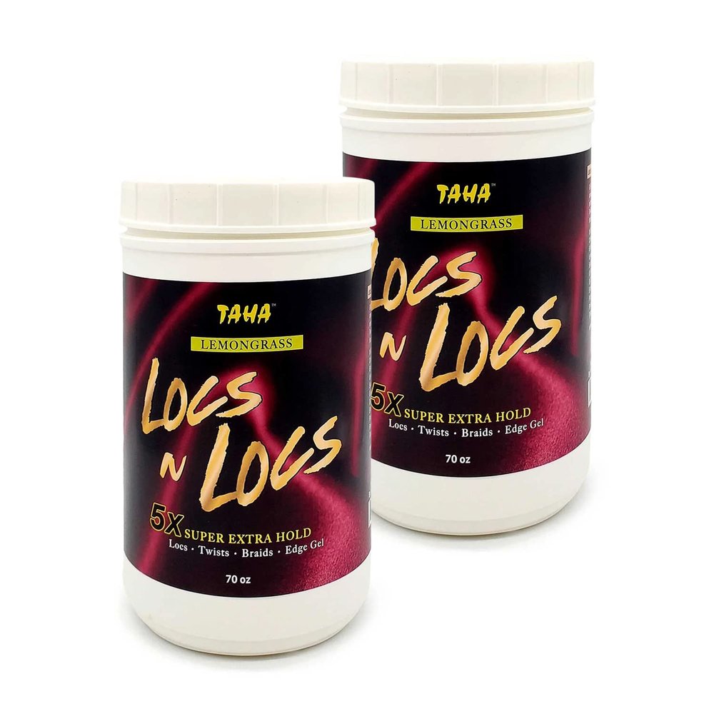 Taha Locs & Locs Gel - 5X Super Extra Hold, Natural & Non-Damaging for Locs, Braids, Twists - Salon Size (Lemongrass, 70 Oz, Pack of 2)