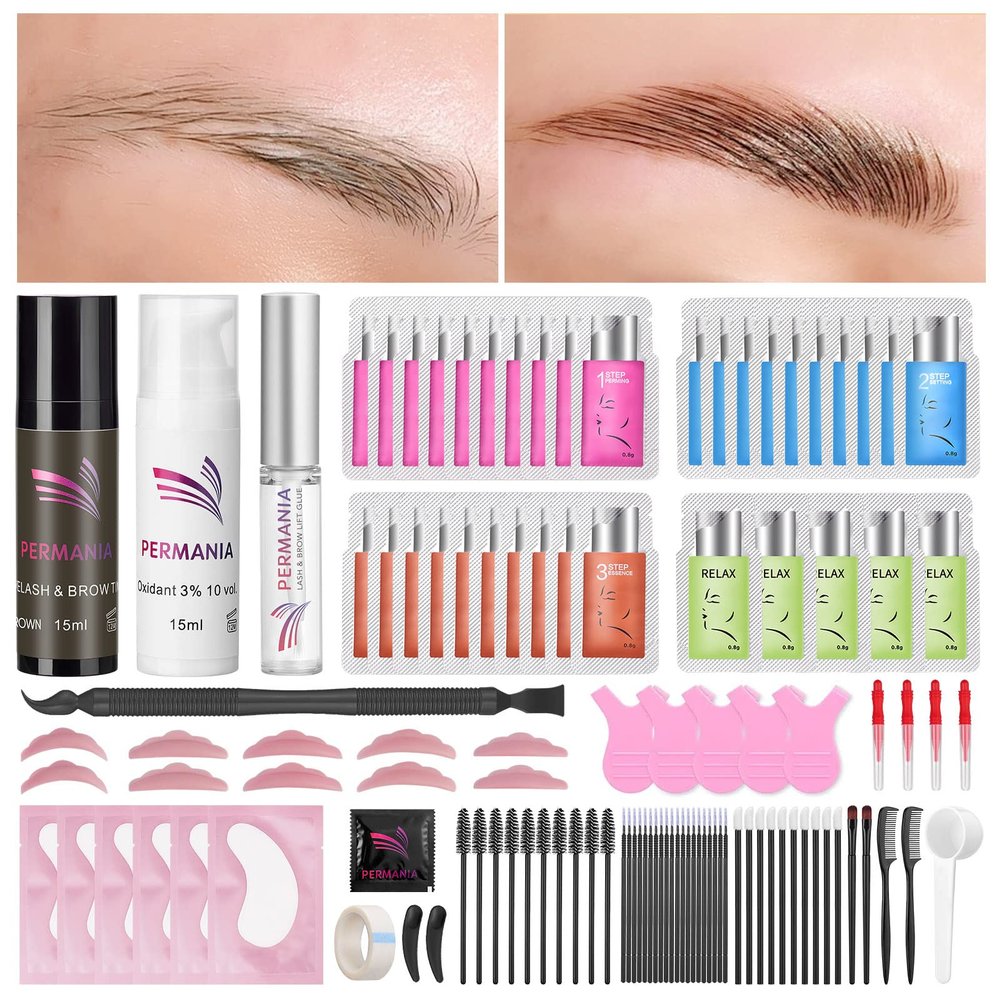 PERMANIA Brow Lamination Kit - Lash Lift & Eyebrow Color, Make Eyelash Perm Voluminous & Curl - Salon & Home Use - Lasts Up to 6 Weeks