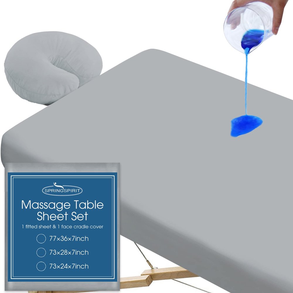 Waterproof Massage Table Sheets, Massage Table Cover Set 2- Piece Include Massage Fitted Sheet and Face Cradle Cover Ultra Soft & Skin-friendly Fit Massage Table & Facial Bed, Grey, 24737