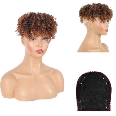 Afro Kinky Curly Toppers for Women - Synthetic Ombre Brown Top Hair Pieces Clip on With Bangs, Convertible Toupee & Tooper for Thinning Hair, Short Curly, 30#