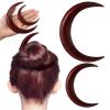 Hand Carved Crescent Moon Hair Accessories for Styling - 2 Wooden Hairpins and Hair Sticks for Women, 2 Sizes (Red) view 1