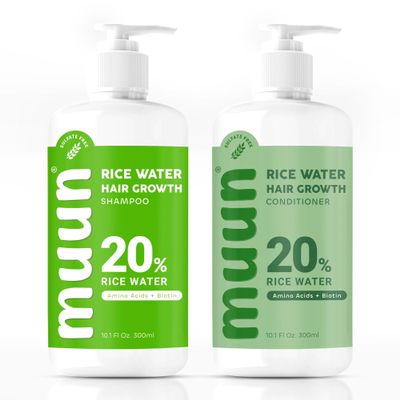 Muun Rice Water Shampoo and Conditioner Set for Hair Growth, Regrowth, Thinning Hair and Anti Hair Loss, Fall with Natural Ingredients including Biotin, Keratin and Caffeine, Men and Women.