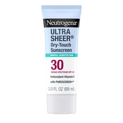 Neutrogena Ultra Sheer Dry-Touch Mineral Sunscreen For Face & Body, SPF 30 Broad-Spectrum UVA/UVB Protection, Titanium Dioxide & Zinc Oxide Sunscreen, Oxybenzone-Free, 3.0 fl. oz