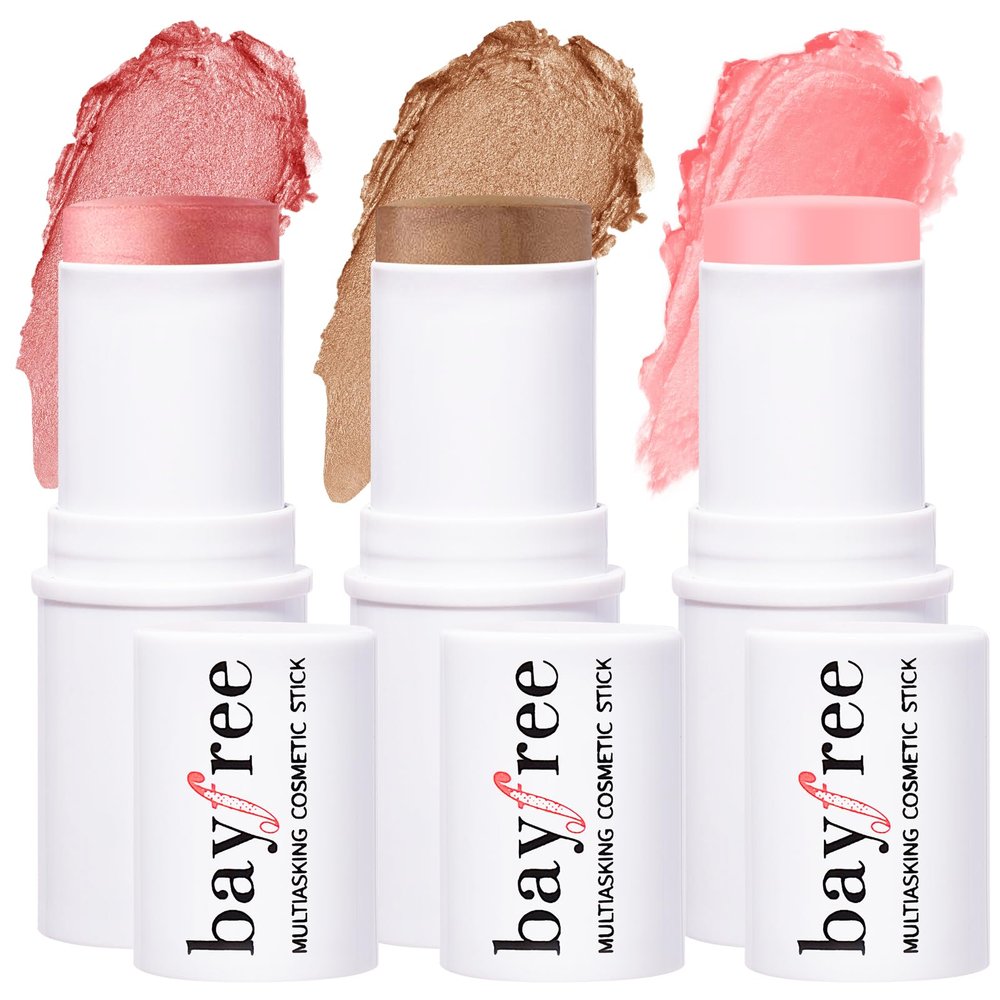 KIMUSE Multi Stick Trio Face Makeup, Cream Blush Stick for Cheeks & Lips, Contour Stick & Highlighter Makeup Sticks for All Skin