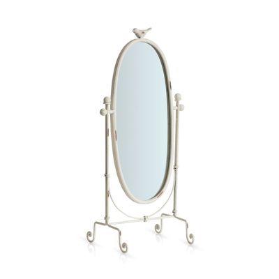 BOOMLATU Vintage Metal Decorative Makeup Mirror,360 Swivel Cosmetic Mirror for Table Desk with Bird Decor for Dresser Counter Vanity Display (Shabby Chic White-18.1" H)
