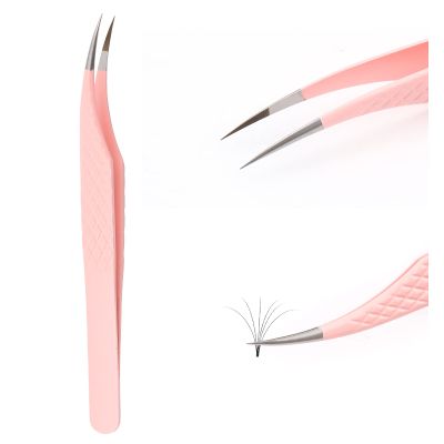 Pink Dolphin-shaped Eyelash Tweezers for Extensions - Curved, Fine, Angled