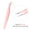 Pink Dolphin-shaped Eyelash Tweezers for Extensions - Curved, Fine, Angled view 3