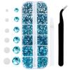 4240Pcs Aquamarine Flatback Rhinestones 6 Sizes Crystal Diamonds for Nail Art Crafts Clothes Shoes with Tweezers and Picking Pen view 1