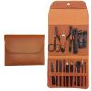 Nail Clipper Set, 16PCS Manicure Set Fingernail Clippers Kit Black Stainless Steel Pedicure and Manicure Kit with Brown PU Leather Case view 1