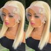 13x4 613 Blonde Straight HD Transparent Lace Front Human Hair Short Bob Wig for Women Pre Plucked Brzilian Remy Hair With Baby Hair Glueless Natural Hairline Bleached Knots 150% Density 10 Inch view 1