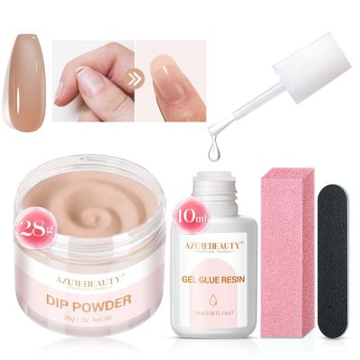 AZUREBEAUTY Nail Repair Kit Transparent Nude Brown Broken Cracked Split Weak Nails, Ideal Solution Emergency Easy Quick Fix Dip Powder 28 g 1 Oz Quick-Drying Repair Glue 10 ml Nail File & Nail Buffer