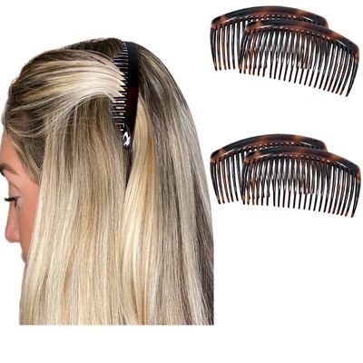 Camila Paris French Side Combs Large 4 Piece Curved Tortoise Shell French Twist Hair Combs Decorative, Strong Hold Hair Clips for Women Bun Chignon Up-Do, Styling Girls Hair Accessories Made in France