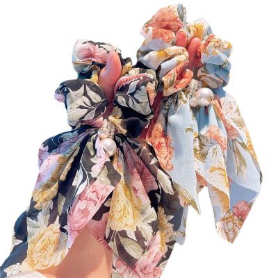 AAMMII Chiffonprint Flower Headband for Girls Pearl Head Band Light Blue