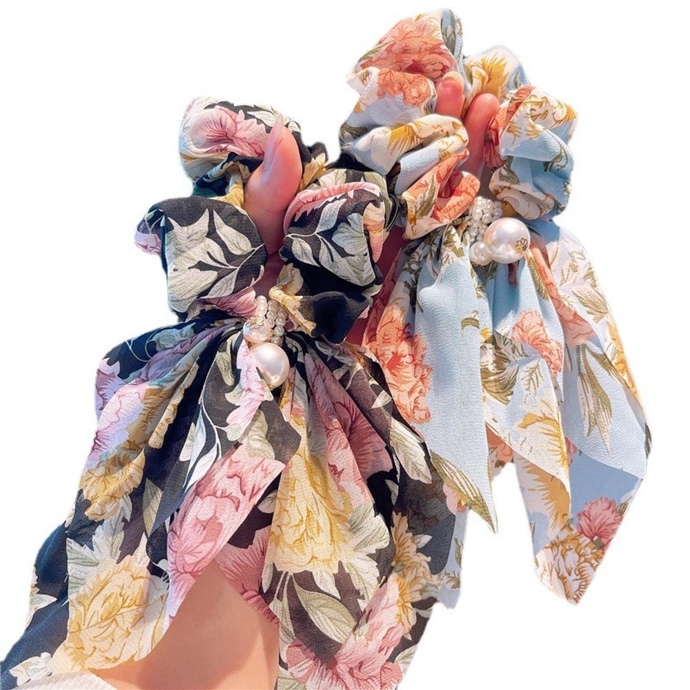 AAMMII Chiffonprint Flower Headband for Girls Pearl Head Band Light Blue