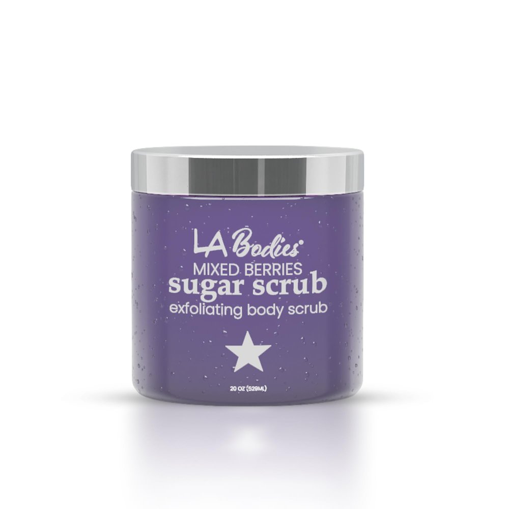 LA Bodies Sugar Scrub Exfoliating with Mix Berry and Other Natural Ingredients for Body Scrub and Foot Scrub - Soft Scrub for Nourishing Essential Skin Care, 20 oz (592 mL), Made in USA