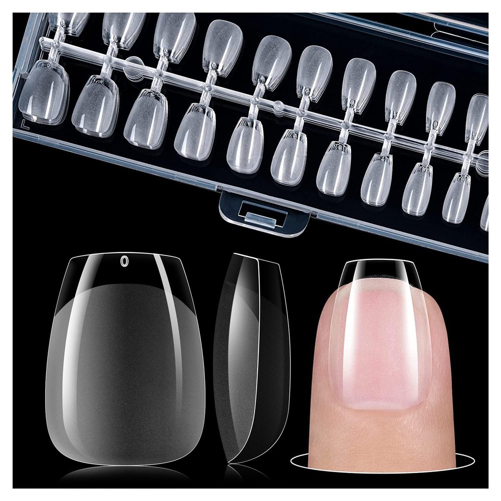 gelike ec Extra Short Soft Gel Nail Tips Kit for Soak Off Nail Extensions,Full Cover,Coffin Shaped,Pre-buff PMMA Resin,Clear Ultra-Thin Design,12 Sizes,240 Pieces,Extra Short Coffin