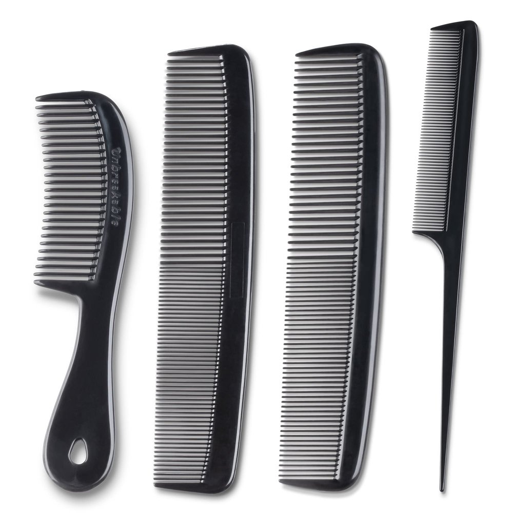 MARS Wellness 4 Piece Professional Comb Set Black BULK 20 Pack - USA MADE - Fine Pro Tail, Dresser Hair Comb Styling Comb - for Men Women - Parting Teasing and Styling