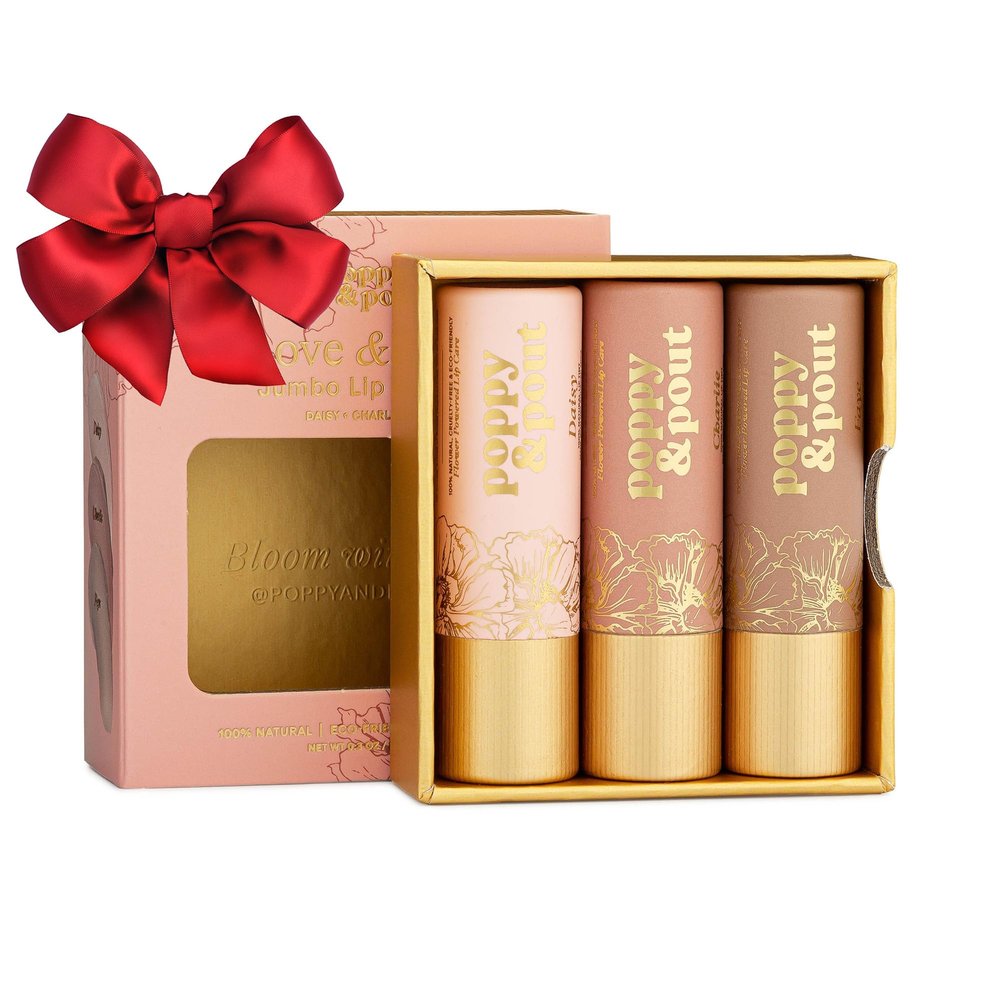 Poppy & Pout All Natural Lip Tints, Sustainable Cardboard Tubes, Hand-filled, Beeswax, Vitamin E, Coconut Oil, Cruelty Free (Love & Light Shades Trio)
