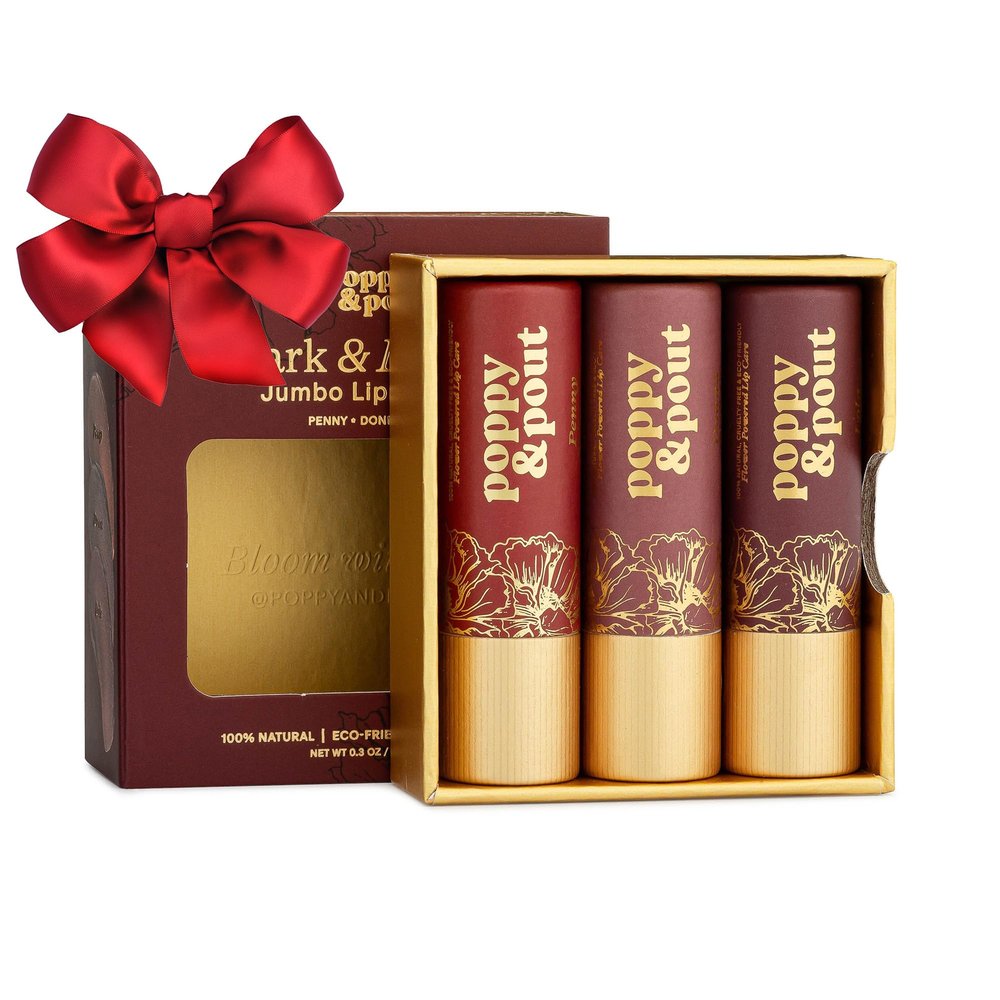 Poppy & Pout All Natural Lip Tints, Sustainable Cardboard Tubes, Hand-filled, Beeswax, Vitamin E, Coconut Oil, Cruelty Free (Dark & Dreamy Trio)