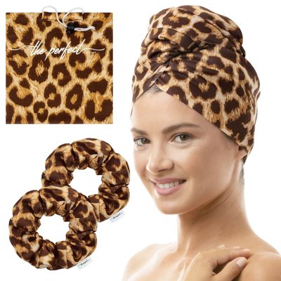 THE PERFECT HAIRCARE Microfiber Hair Towel Wrap + 2 Smooth Large Hair Drying Tie for Wet Hair - Anti-Frizz, Gentle, Absorbent Hair Scrunchies or Face Washing Wristband
