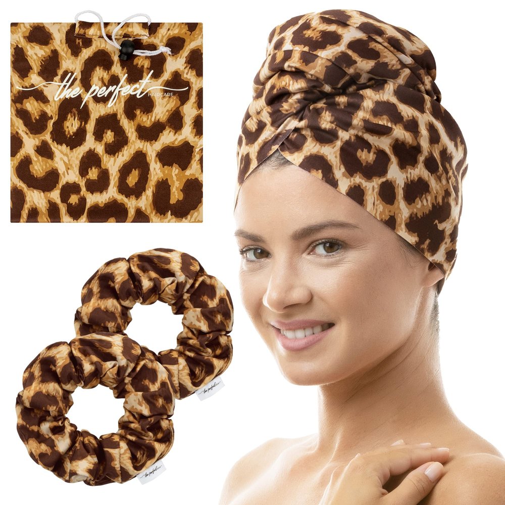 THE PERFECT HAIRCARE Microfiber Hair Towel Wrap + 2 Smooth Large Hair Drying Tie for Wet Hair - Anti-Frizz, Gentle, Absorbent Hair Scrunchies or Face Washing Wristband