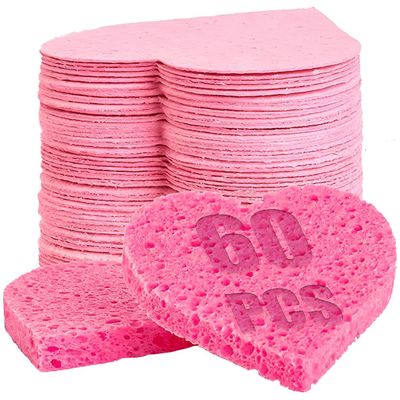 60-Count Compressed Facial Sponges | Makeup Remover Sponge | 100% Natural Cosmetic Spa Sponges for Facial Cleansing | Exfoliating Mask | Face Scrubber (Heart)