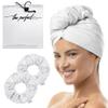 THE PERFECT HAIRCARE Microfiber Hair Towel Wrap + 2 Smooth Large Hair Drying Tie for Wet Hair - Anti-Frizz, Gentle, Absorbent Hair Scrunchies or Face Washing Wristband view 1