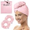 THE PERFECT HAIRCARE Microfiber Hair Towel Wrap + 2 Smooth Large Hair Drying Tie for Wet Hair - Anti-Frizz, Gentle, Super Absorbent Hair Scrunchies for Women - Also Use as a Face Washing Wristband view 1
