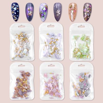 6pcs Seashell Nail Art Flakes, 3D Irregular Abalone Seashell Nail Decoration