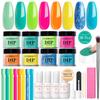 AZUREBEAUTY Dip Nails Powder Starter Kit, Hot Pink Neon Yellow Pastel Blue Green 8 Spring Summer Colors with Nail Sticks, Base Glossy Matte Top Coat Activator Liquid Set Manicure Art 30 PCS view 1