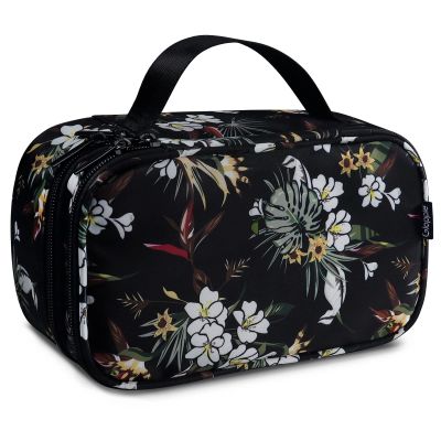 Gloppie Makeup Bag for Women Double Layers Cosmetic Case Floral Makeup Box Travel Size Brush Holder Portable Zipper Cosmetic Pouch with More Pockets