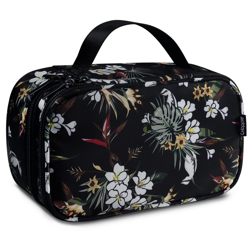 Gloppie Makeup Bag for Women Double Layers Cosmetic Case Floral Makeup Box Travel Size Brush Holder Portable Zipper Cosmetic Pouch with More Pockets